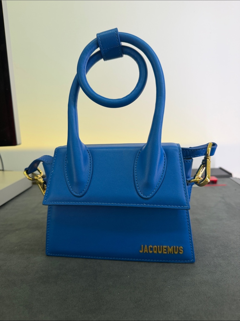 Jacquemus Electric Blue Mini Top-Handle Bag with Gold Hardware